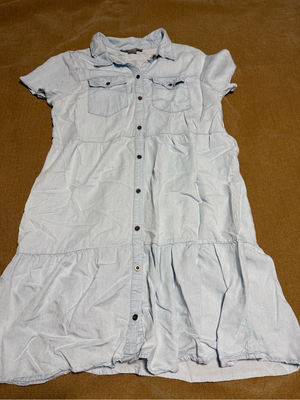 Light Blue Denim Shirt Dress with Button Front